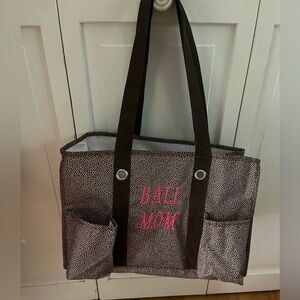 Thirty One Brown Pin Dot Organizing Utility Tote. Excellent condition